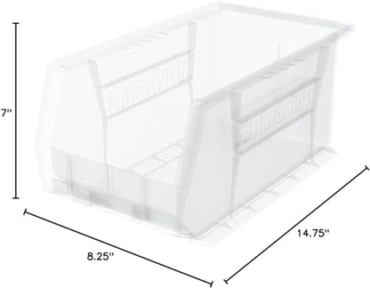 Akro-Mils 30240 AkroBins Plastic Storage Bins, 15"x8"x7", Clear, 12-Pack | Space-Saving Stackable Bins for Garage, Pantry, Craft Organization - color: Clear