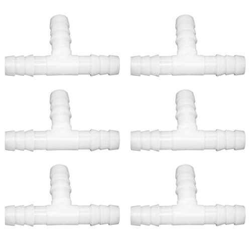 Plastic 3/8" ID Hose Barb Fittings, Equal Barbed Tee Pipe Connectors 3 Way Joint Splicer Mender Union Adapter for Boat Aquarium, Pack of 6 - size: 3/8 Inch