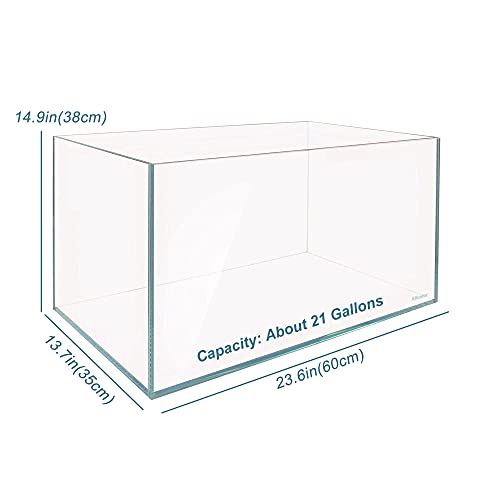 Allcolor Artisan Grade Ultra Clear Rimless Aquarium Tank (21Gal) | Low Iron Glass Fish Tank for Professional Aquascaping and Planted Layouts, 6-60 Gallons (21Gal - Top Glass Canopy) - size: 21Gal 23.6"L×13.7"W×14.9"H