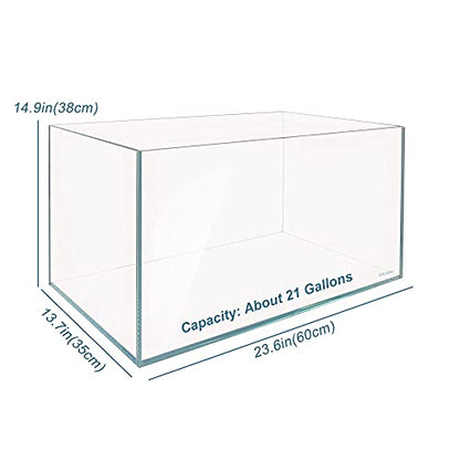 Allcolor Artisan Grade Ultra Clear Rimless Aquarium Tank (21Gal) | Low Iron Glass Fish Tank for Professional Aquascaping and Planted Layouts, 6-60 Gallons (21Gal - Top Glass Canopy) - size: 21Gal 23.6"L×13.7"W×14.9"H