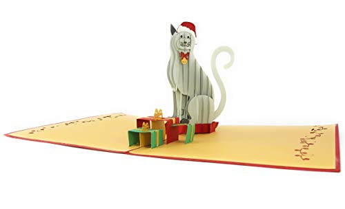 PopLife Holiday Cat Pop Up Christmas Card, Handmade 3D Greeting, Blank Merry Christmas Note, Small Stocking Present for Friends and Family, Card for Cat Lovers - color: Holiday Cat