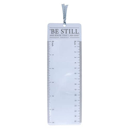 Christian Art Gifts Clear Reading Magnifying Scripture Bookmark for Men, Women & Kids: Be Still & Know - Psalm 46:10 Inspirational Bible Verse w/Ruler for Measuring & Satin Ribbon for Books & Bibles - color: Be Still