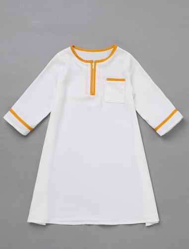 Infant Baby Boys Muslim Newborn Eid Outfits Kaftan Abaya Head Scarf Turban Shemagh Keffiyeh Arabic Dubai Outfits 3PCS - color: White Yellow Zip, size: 12-24 Months