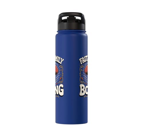 Faith Family Boxing Boxer Fighter Combat Sport Stainless Steel Insulated Water Bottle - color: Royal Blue