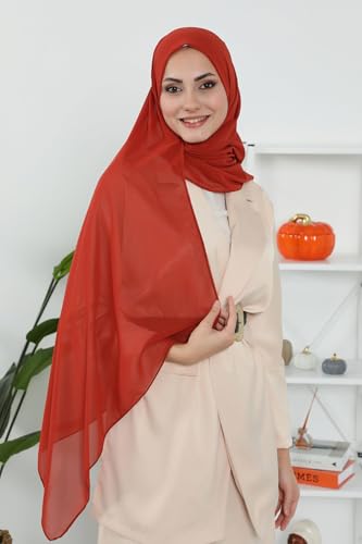 Aisha's Design Instant Chiffon Shawl for Women Modesty Turban Hijab Head Wrap Ready to Wear Women Headscarf - color: Tile Red
