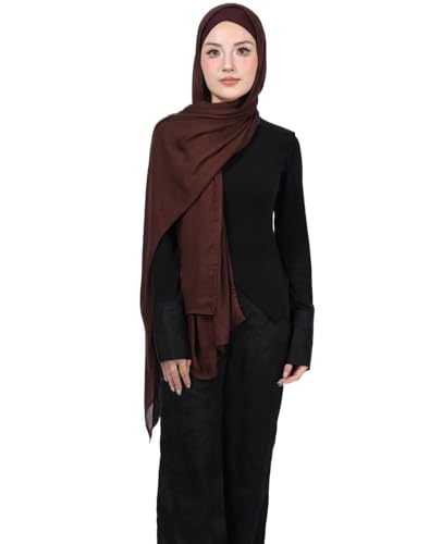 Modal Cotton Hijab Scarf for Women with Undercap Set - color: Coffee Brown