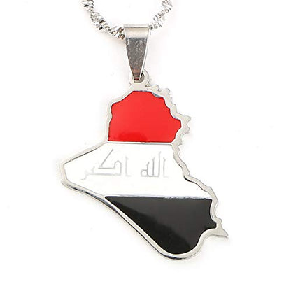 Stainless Steel Republic of Iraq Map Pendant Necklace Gold Color Allah Name Pendant Allah Heart Jewelry - color: silver