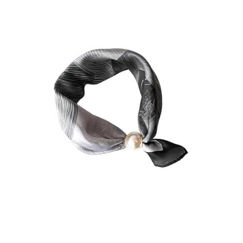 Women’s Silk Pearl magnetic buckle Scarf with Charm Buckle Satin Square Scarf for Neck Retro Floral Print，hair band - color: 01-122