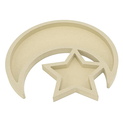 Wood Tray Moon Wooden Star Tableware Eid Mubarak Party Serving Tableware Multifunctional Wood Moon Tray for Home Ramadan Party Garden Decor