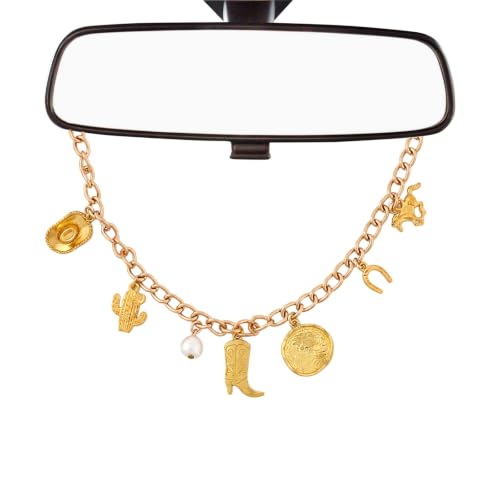 Boho Aesthetic Rearview Mirror Charm Hanging Ornament Car Interior - color: Gold - Western Cowboy