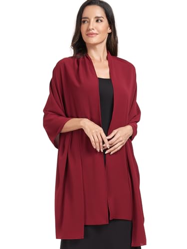 Chiffon Shawl and Wraps for Women Warm Scarves Wedding Evening Bridal Scarfs Pashmina Shawls - color: Wine Red