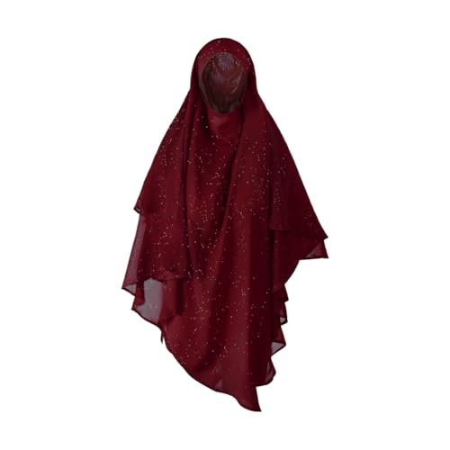 SIQITECHNO Womens Muslim Long Khimar Hijab Scarf Chiffon Sparkling Islamic Arabian Khimar Niqab Ramadan Eid Prayer Scarf Wrap - color: Maroon