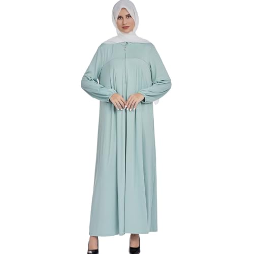 Women Muslim Casual Dress Islamic Maxi Robe Chest Zipper Abaya 1PC Soft Muslim Abaya Eid Kaftan Robe Classic Dress - color: Mint Greena, size: Medium