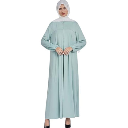Women Muslim Casual Dress Islamic Maxi Robe Chest Zipper Abaya 1PC Soft Muslim Abaya Eid Kaftan Robe Classic Dress - color: Mint Greena, size: Medium