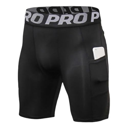 LANBAOSI Mens Compression Shorts with Phone Pocket Running Gym Yoga Athletic Tights Baselayer Summer Cool Dry Underwear Pack - color: Black, size: Medium