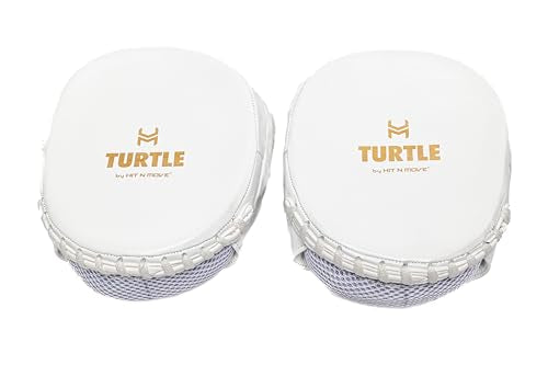 HIT N MOVE Curved Micro Turtle Boxing Mitts | Punching Pads | Sparring Gear for Boxing, MMA, Kickboxing, Muay Thai, Martial Arts Training Equipment, Genuine Leather, High-Performance Mitts - color: White