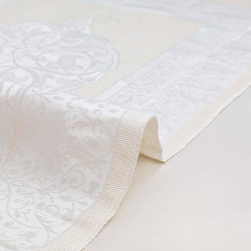 Taffeta Muslim Prayer Rug Set, White Kaaba Door Gift Box - color: White/Cylinder Gift Box