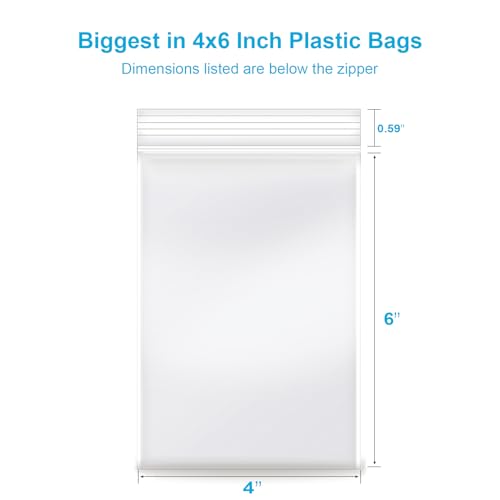 4''x 6'', (Pack of 100) 2 mil Thick Clear Plastic Reclosable Zip Poly Bags with Resealable Lock Seal Zipper for Photo, Jewelry, Bakery, Treats, Travel, Storage, Packaging & Shipping - size: 4" x 6"
