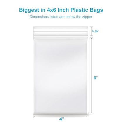 4''x 6'', (Pack of 100) 2 mil Thick Clear Plastic Reclosable Zip Poly Bags with Resealable Lock Seal Zipper for Photo, Jewelry, Bakery, Treats, Travel, Storage, Packaging & Shipping - size: 4" x 6"