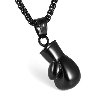 HZMAN Men Women Punk Stainless Steel Boxing Glove Chain Pendant Necklace - color: Black