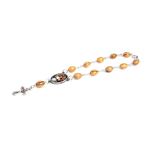 Olive Wood Car Rosary for Rearview Mirror from The Holy Land of Bethlehem - Auto Rosary with Holy Family (Dark) Medal & Crucifix Cross Charm - 7" Pocket Rosary Beads for Hanging - color: Holy Family (Dark)