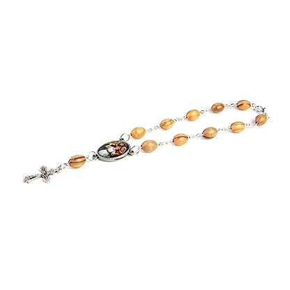 Olive Wood Car Rosary for Rearview Mirror from The Holy Land of Bethlehem - Auto Rosary with Holy Family (Dark) Medal & Crucifix Cross Charm - 7" Pocket Rosary Beads for Hanging - color: Holy Family (Dark)