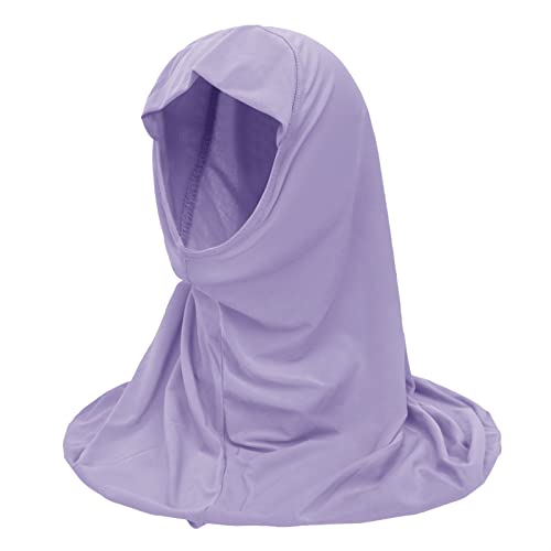 Girls Instant Hijab Muslim Arab Scarf Shawls Neck Wrap Kids Islamic Solid Color Headscarf Turban for 7-12 Years Old - color: Purple