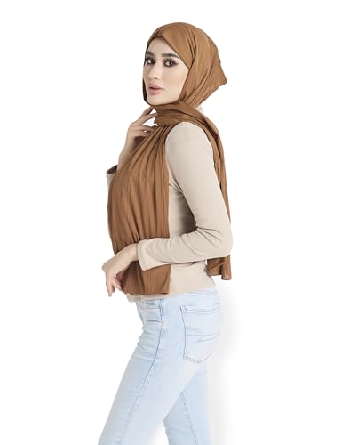 Ribbed Jersey Hijab Scarf for Women, Hijab for Women Muslim Breathable Stretchy Hajib - color: Almond Brown