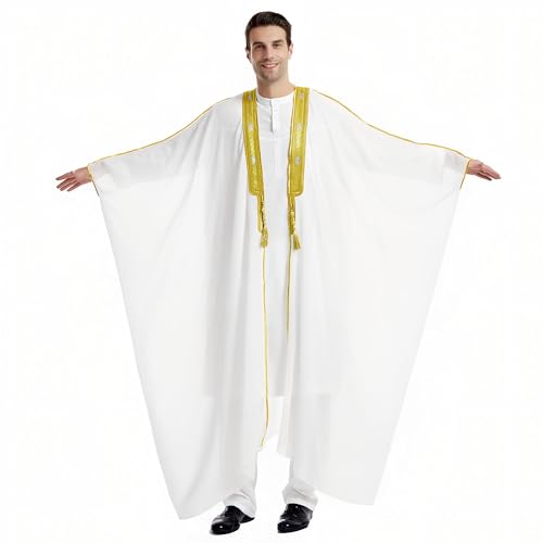Men's Kaftan - Muslim Robe Thobe Caftan - color: White and Yellow Gold, size: Large