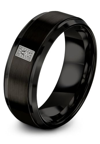 Gift for Muslim Devotee - Prayer Rug Pattern Ring - Black Yellow Rose Gold - Band - Anniversary Wedding - Personalized Custom Engraving - Flat Dome Bevel - 8mm - Men Women - Tungsten Carbide - color: 04 - Black Tungsten