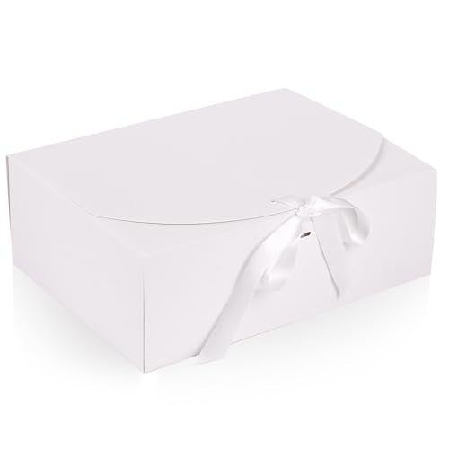 NEWSNOW 12 PCS Gift Boxes with Lids, 10x7.5x3.5 Inch Paper Gift Box, with Ribbon, Bridesmaid Proposal Box for Wedding, BirthdayPackaging, Present (White) - color: White