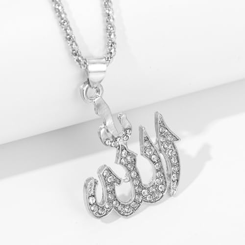 Allah Pendant With 22 inch Link Chain Necklace Mulsim Jewelry (silver plated) - color: silver plated