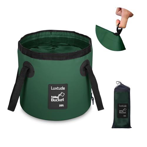Collapsible Bucket with Handle, Portable 5 Gallon Bucket for Camping, Fishing, Beach, Gardening, RV & Outdoor Emergency, Heavy-Duty & Ultra Lightweight Water Storage Container - color: Green