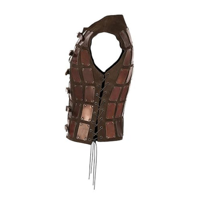 Viking Chest Guard, Medieval Vest Chest Armor with 6-Layer Belt Buckle, Steampunk Cosplay Knight Breastplate - color: Red