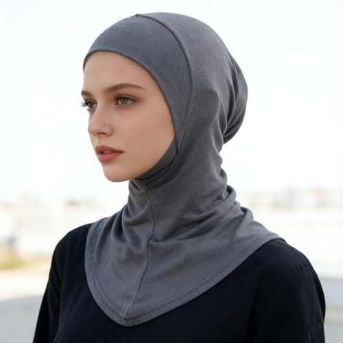 Solid Women Muslin Head Scarf Plain Under Scarf Turban Cap Flexible Viscose Neck Collar Bonnet Chic Wear For Gym Ramadan - color: Dark Grey