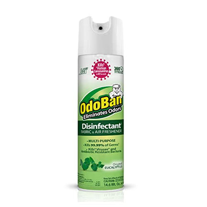 OdoBan Ready-to-Use 360-Degree Continuous Spray Disinfectant & Harsh Aroma Eliminator, Fabric and Air Freshener, Made in the USA, Original Eucalyptus Scent, 14.6 Ounces - size: 14.6 Fl Oz (Pack of 1)