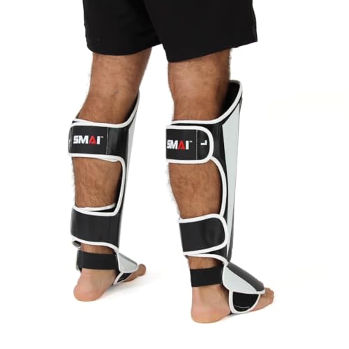 SMAI Thai MMA Kickboxing Guards for Men, Women, Kids with Comfortable, Durable, Impact Resistant, Ankle Support Shin Shields & Foot Protector a Pro-Grade Martial Arts Equipment. - size: Medium