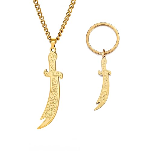 VASSAGO Sword Necklace for Men Women Zulfiqar Sword Necklace Imam Ali Zulfiqar Pendant Arabic Rune Islamic Muslim Jewelry Talisman Amulet Religious Gift - color: Set A