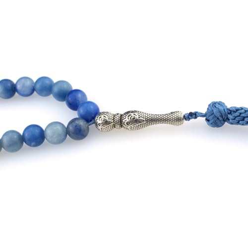 Muslims Islamic Dhikr 99 Tasbeeh Tasbih Prayer Beads, Blue Aventurine Stone Beads with Tassel