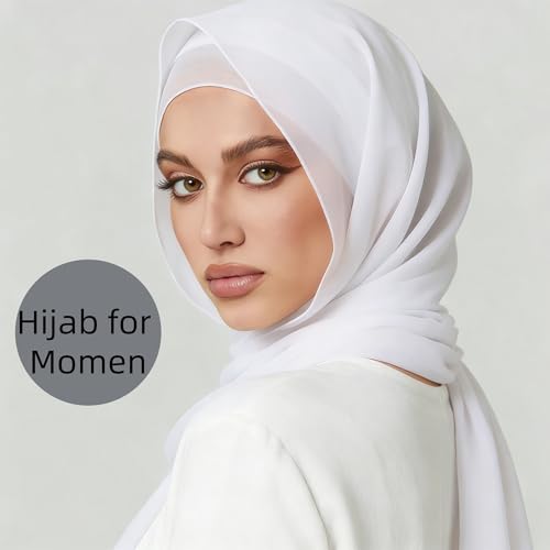 Yeieeo Instant Chiffon Hijab with Undercap (Tube or Bandage Cap), Breathable, no sweat buildup,Solid Chiffon Head Wraps - color: White 1