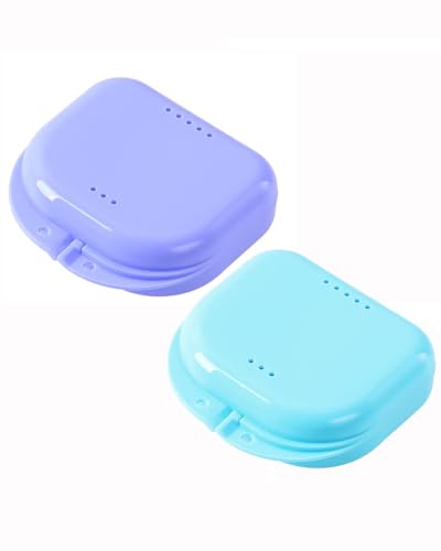 JMU 2 Pcs Retainer Case with Vent Holes, Orthodontic Storage Case | Teal and Purple, Dental Mouth Guard Holder, Travel Box for Aligner with Snap Lock - color: Teal/Purple