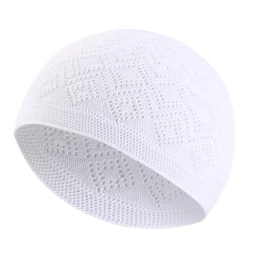 3PCS Men Islamic Prayer Cap Muslim Breathable Skull Cap, Kufi Hats Muslim Prayer Islamic Cap & Handicraft Taqiyah - color: 3pcs White
