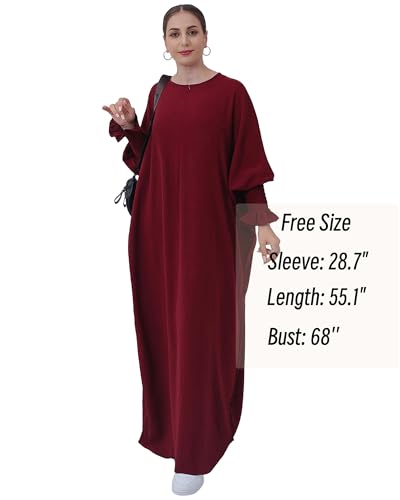 Muslim Prayer Abaya Islamic Women's Khimar Pure Color Hijab Dress Long Sleeve Dubai Kaftan - color: Winered