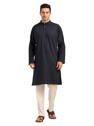 ITOS365 Men’s Cotton Kurta Pajama Set for Men | Ethnic Wear & Yoga Meditation Outfit | Festive, Casual & Daily Wear - color: Navy Blue, size: Large