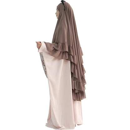 khalat Women's Hijab Chiffon Hijab for Women Muslim 2 Layers Ruffle Lightweight Large Hijab - color: Khaki
