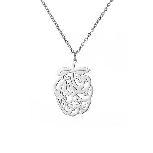 Pomegranate Arabic Calligraphy Necklace Islamic Blessing Love Hope Pendant Persian Muslim Amulet Religious Jewelry Gift for Women - color: silver