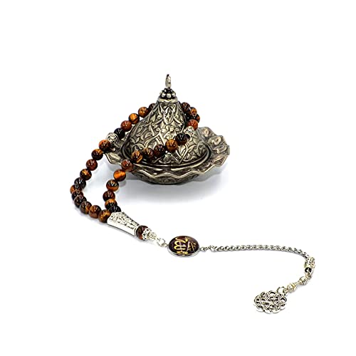 Design -Tiger Eye Stone Series Worry Beads - Prayer Beads (8 mm-33 Beads) Tesbih-Tasbih-Tasbeeh-Misbaha-Masbaha-Subha-Sebha-Sibha-Rosary (Allah Tassel- Collection (8 mm -33 Beads)) - color: Allah Tassel- Collection (8 mm -33 Beads)