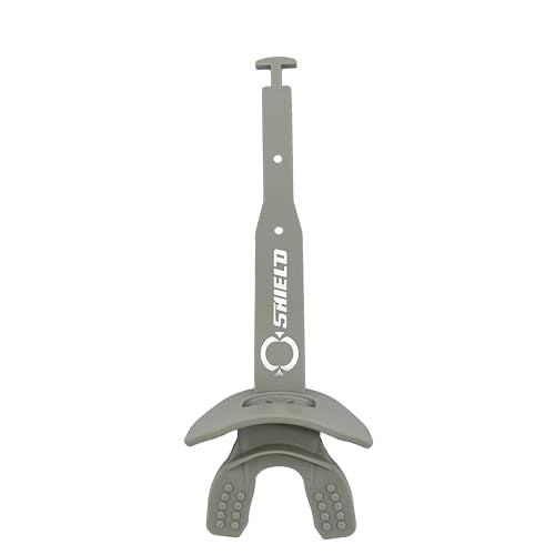 O Shield Striker Football Lip Guard with Permanent Strap | Football Lip Guard with Permanent Strap — Front Teeth, Lip, and Full Bite-Surface Coverage, No-Boil Ready Fit - color: Grey/Silver