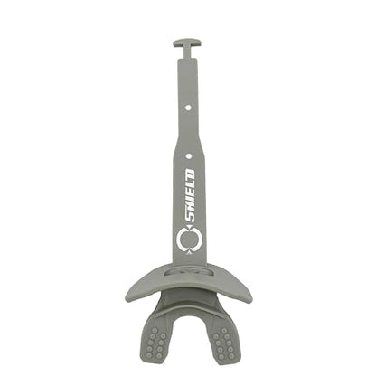 O Shield Striker Football Lip Guard with Permanent Strap | Football Lip Guard with Permanent Strap — Front Teeth, Lip, and Full Bite-Surface Coverage, No-Boil Ready Fit - color: Grey/Silver