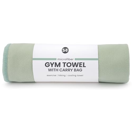 S&T INC. Seude Microfiber Gym Towels & Carry Bag, 1 Pack, 12" x 40", Green | Absorbent and Lightweight Camping Towel, Cooling Towel with Bags, Quick-Dry and Compact for Tavel, Machine Washable - color: Sage (1 Pack)
